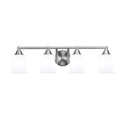 Toltec Paramount 4-Light Bath Bar | Modern Brushed Nickel and White Opal Glass | Bathroom Vanity & Powder Room | 7.25 x 7.75 in | Model 3424-BN-5031
