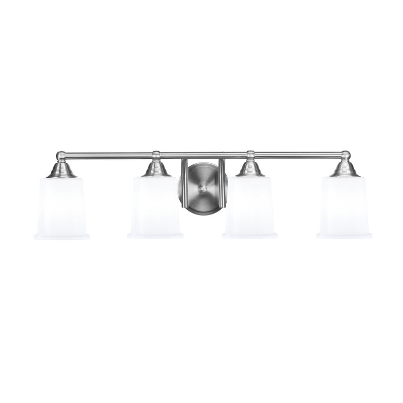 Toltec Paramount 4-Light Bath Bar | Modern Brushed Nickel and White Opal Glass | Bathroom Vanity & Powder Room | 7.25 x 7.75 in | Model 3424-BN-5031