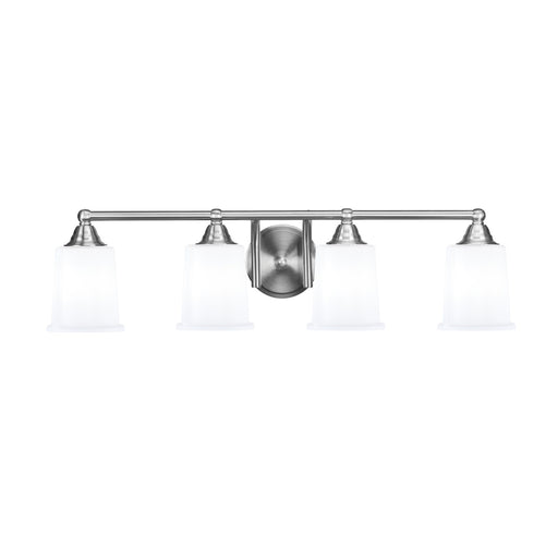 Toltec Paramount 4-Light Bath Bar | Modern Brushed Nickel and White Opal Glass | Bathroom Vanity & Powder Room | 7.25 x 7.75 in | Model 3424-BN-5031