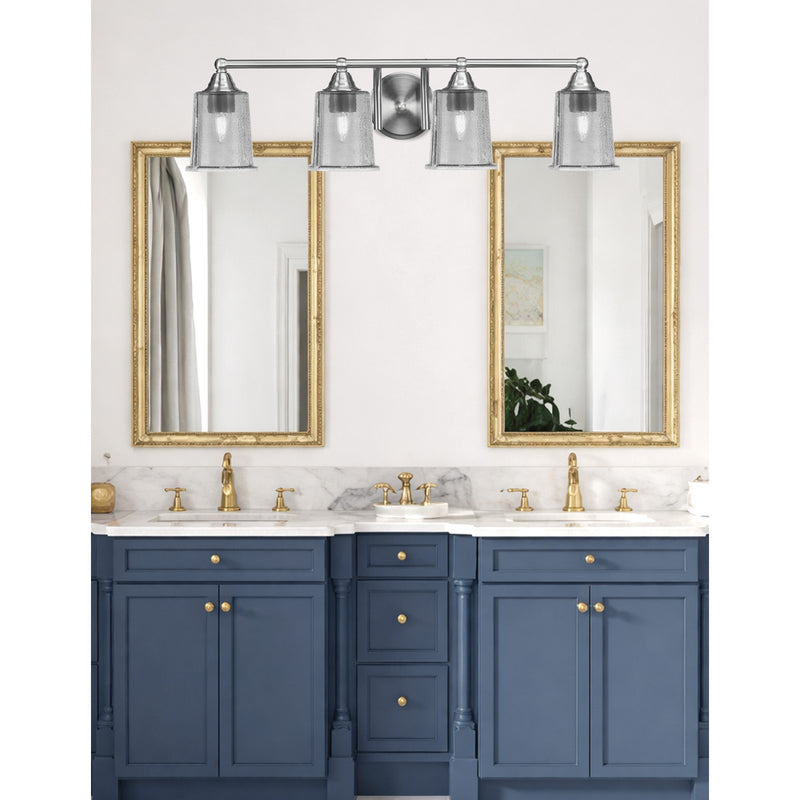 Toltec Paramount 4-Light Bath Bar | Modern Brushed Nickel and Smoke Bubble Glass | Bathroom Vanity & Powder Room | 7.25 x 7.75 in | Model 3424-BN-5032