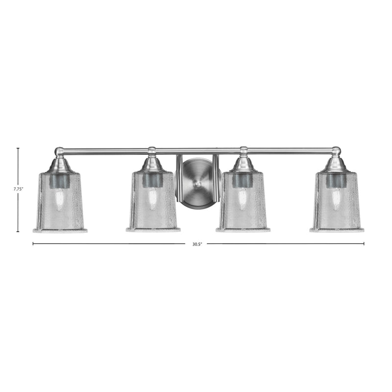 Toltec Paramount 4-Light Bath Bar | Modern Brushed Nickel and Smoke Bubble Glass | Bathroom Vanity & Powder Room | 7.25 x 7.75 in | Model 3424-BN-5032