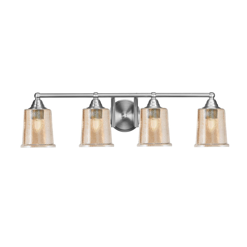 Toltec Paramount 4-Light Bath Bar | Modern Brushed Nickel and Amber Bubble Glass | Bathroom Vanity & Powder Room | 7.25 x 7.75 in | Model 3424-BN-5033