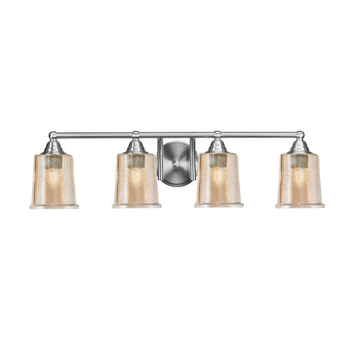 Toltec Paramount 4-Light Bath Bar | Modern Brushed Nickel and Amber Bubble Glass | Bathroom Vanity & Powder Room | 7.25 x 7.75 in | Model 3424-BN-5033