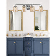 Toltec Paramount 4-Light Bath Bar | Modern Brushed Nickel and Amber Bubble Glass | Bathroom Vanity & Powder Room | 7.25 x 7.75 in | Model 3424-BN-5033