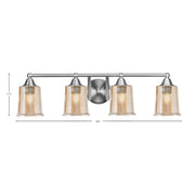 Toltec Paramount 4-Light Bath Bar | Modern Brushed Nickel and Amber Bubble Glass | Bathroom Vanity & Powder Room | 7.25 x 7.75 in | Model 3424-BN-5033
