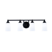 Toltec Paramount 4-Light Bath Bar | Matte Black Steel and White Opal Glass | Bathroom Vanity & Powder Room | 7.25 x 8.75 in | Model 3424-MB-261