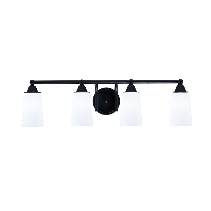 Toltec Paramount 4-Light Bath Bar | Matte Black Steel and White Opal Glass | Bathroom Vanity & Powder Room | 7.25 x 8.75 in | Model 3424-MB-261