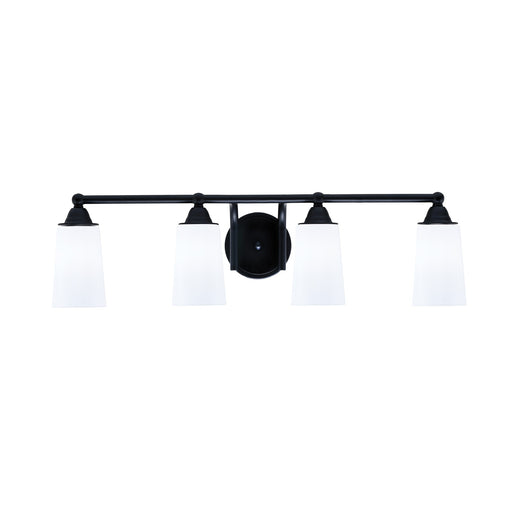Toltec Paramount 4-Light Bath Bar | Matte Black Steel and White Opal Glass | Bathroom Vanity & Powder Room | 7.25 x 8.75 in | Model 3424-MB-261