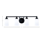 Toltec Paramount 4-Light Bath Bar | Matte Black Steel and White Opal Glass | Bathroom Vanity & Powder Room | 7.25 x 8.75 in | Model 3424-MB-261