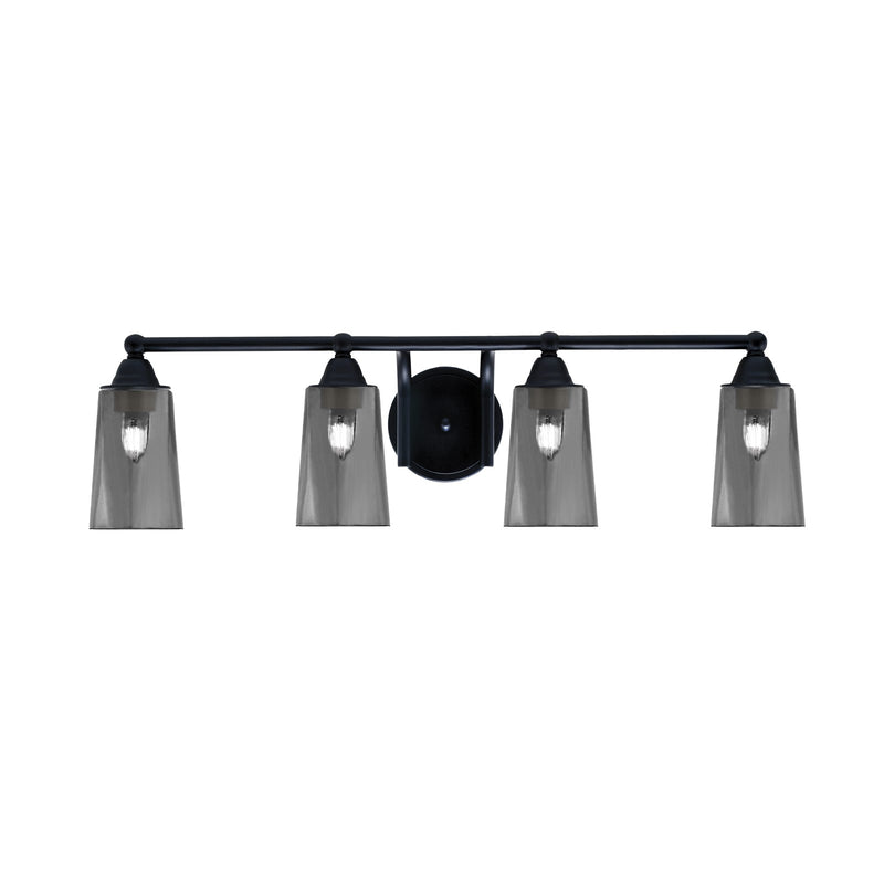 Toltec Paramount 4-Light Bath Bar | Matte Black Steel and Smoke Bubble Glass | Bathroom Vanity & Powder Room | 7.25 x 8.75 in | Model 3424-MB-262