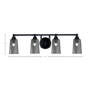 Toltec Paramount 4-Light Bath Bar | Matte Black Steel and Smoke Bubble Glass | Bathroom Vanity & Powder Room | 7.25 x 8.75 in | Model 3424-MB-262