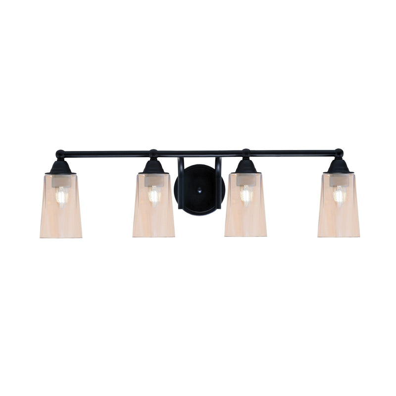 Toltec Paramount 4-Light Bath Bar | Modern Matte Black Steel and Amber Gradient Glass | Bathroom & Powder Room Vanity Light | 7.25 x 8.75 in | Model 3424-MB-263