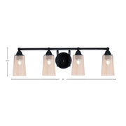 Toltec Paramount 4-Light Bath Bar | Modern Matte Black Steel and Amber Gradient Glass | Bathroom & Powder Room Vanity Light | 7.25 x 8.75 in | Model 3424-MB-263
