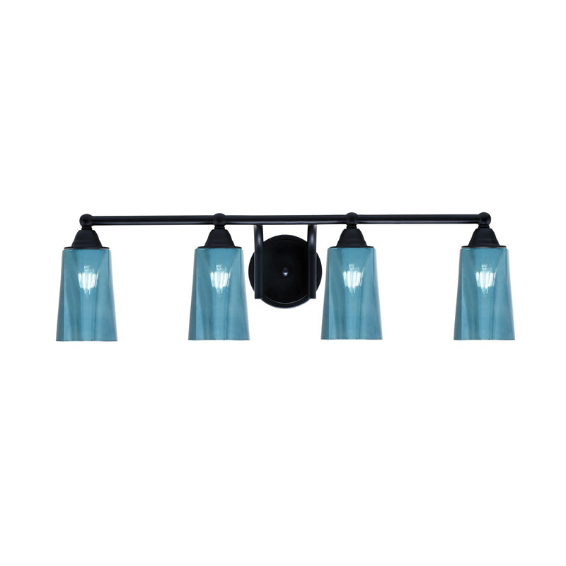 Toltec Paramount 4-Light Bath Bar | Modern Matte Black Steel and Blue Gradient Glass | Bathroom & Powder Room Vanity Light | 7.25 x 8.75 in | Model 3424-MB-265