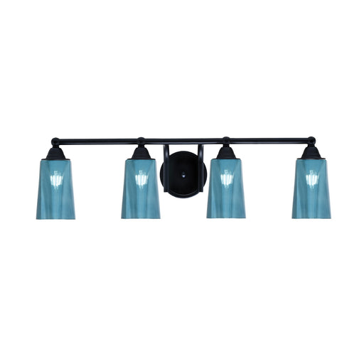 Toltec Paramount 4-Light Bath Bar | Modern Matte Black Steel and Blue Gradient Glass | Bathroom & Powder Room Vanity Light | 7.25 x 8.75 in | Model 3424-MB-265