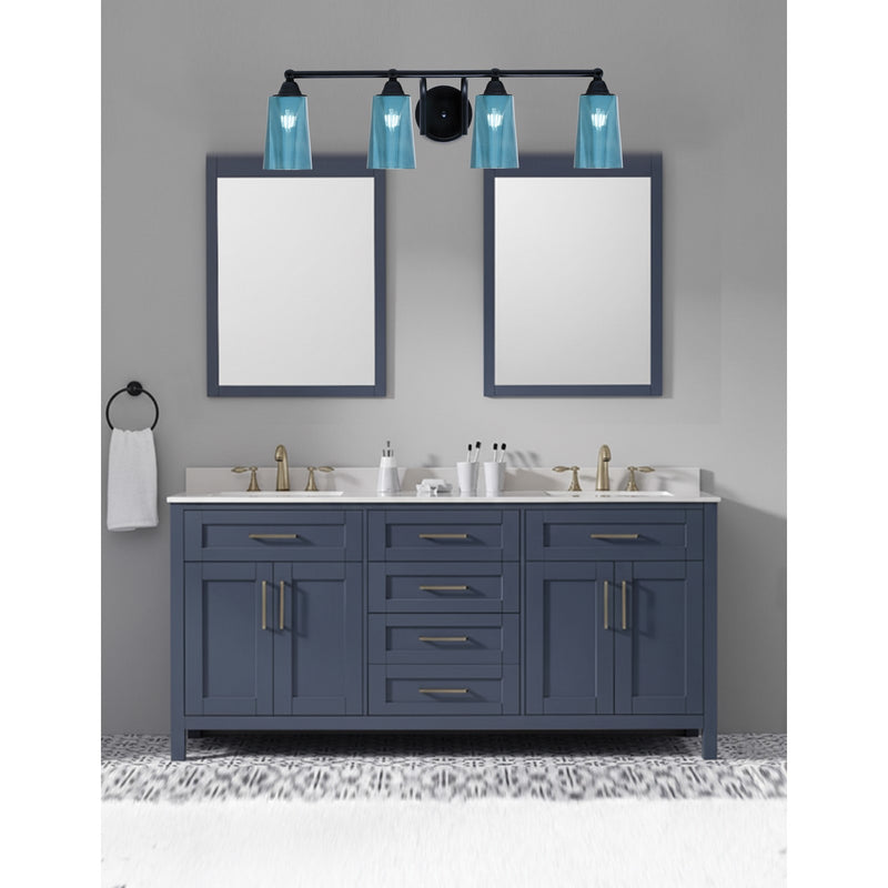 Toltec Paramount 4-Light Bath Bar | Modern Matte Black Steel and Blue Gradient Glass | Bathroom & Powder Room Vanity Light | 7.25 x 8.75 in | Model 3424-MB-265