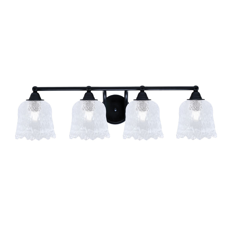 Toltec Paramount 4-Light Bath Bar | Modern Matte Black Steel and Clear Lava Glass | Bathroom Vanity Light | 8 x 8.75 in | Model 3424-MB-4230