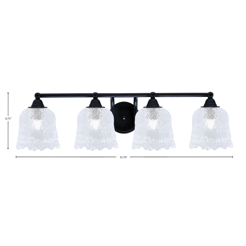 Toltec Paramount 4-Light Bath Bar | Modern Matte Black Steel and Clear Lava Glass | Bathroom Vanity Light | 8 x 8.75 in | Model 3424-MB-4230