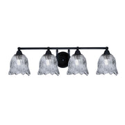 Toltec Paramount 4-Light Bath Bar | Modern Matte Black Steel and Smoke Lava Glass | Bathroom Vanity Light | 8 x 8.75 in | Model 3424-MB-4232