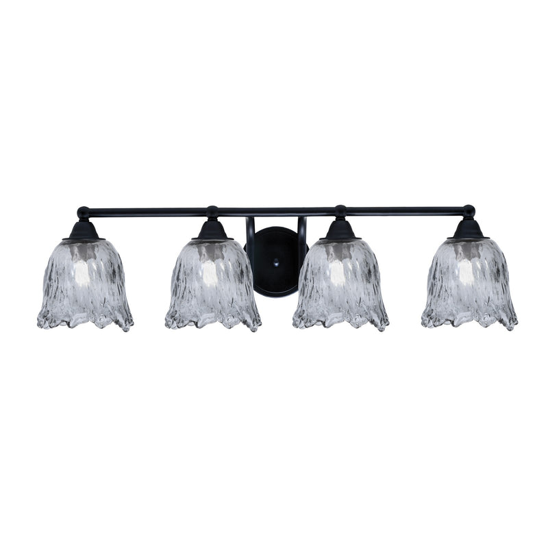 Toltec Paramount 4-Light Bath Bar | Modern Matte Black Steel and Smoke Lava Glass | Bathroom Vanity Light | 8 x 8.75 in | Model 3424-MB-4232