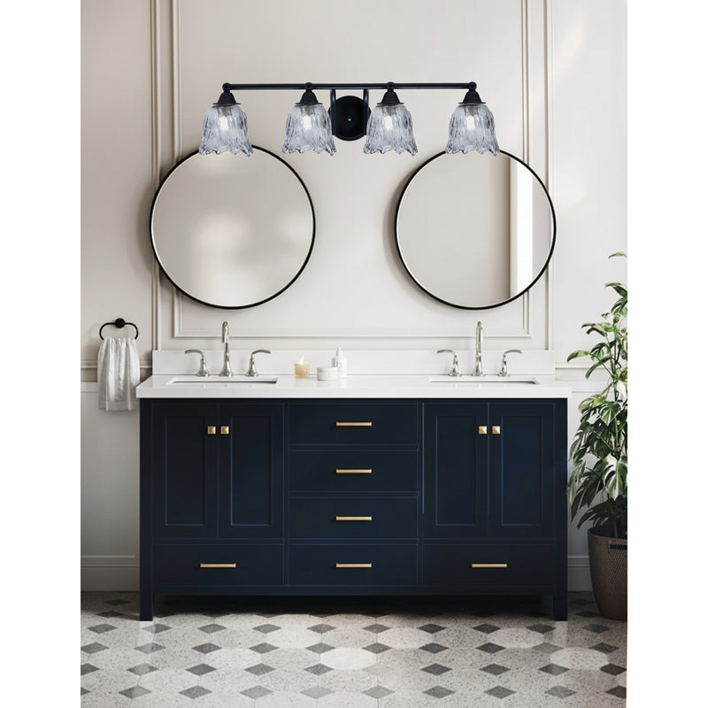 Toltec Paramount 4-Light Bath Bar | Modern Matte Black Steel and Smoke Lava Glass | Bathroom Vanity Light | 8 x 8.75 in | Model 3424-MB-4232