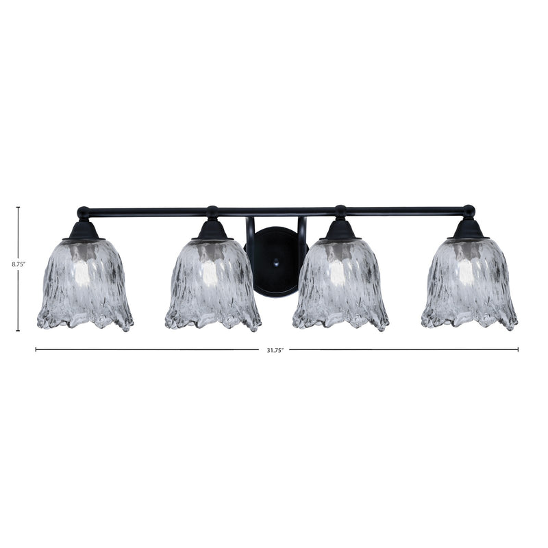 Toltec Paramount 4-Light Bath Bar | Modern Matte Black Steel and Smoke Lava Glass | Bathroom Vanity Light | 8 x 8.75 in | Model 3424-MB-4232
