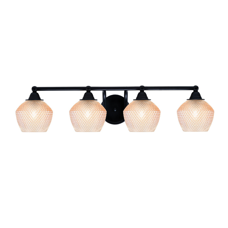 Toltec Paramount 31in 4-Light Bath Bar | Matte Black Steel and Amber Textured Glass | Bathroom Vanity | 31 x 8.5 x 7.5 in | Model 3424-MB-4623