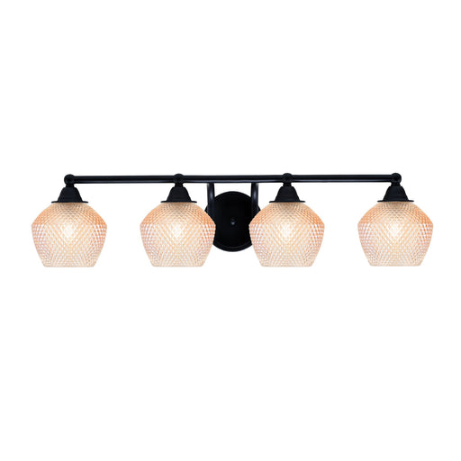 Toltec Paramount 31in 4-Light Bath Bar | Matte Black Steel and Amber Textured Glass | Bathroom Vanity | 31 x 8.5 x 7.5 in | Model 3424-MB-4623