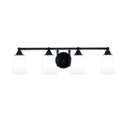 Toltec Paramount 4-Light Bath Bar | Modern Matte Black Steel and White Opal Glass | Bathroom & Powder Room Vanity Light | 7.25 x 7.75 in | Model 3424-MB-5031