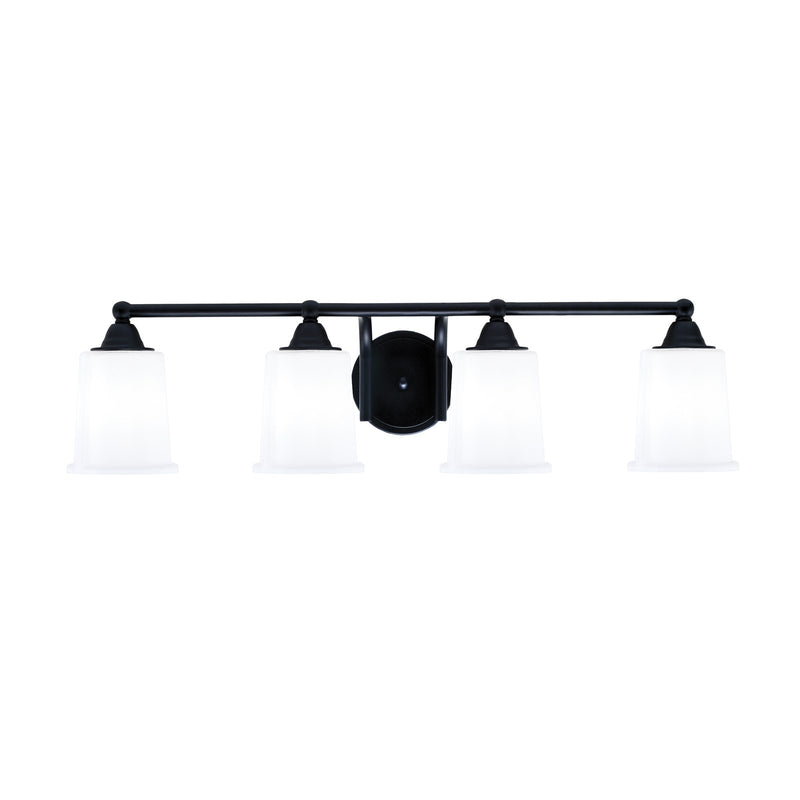 Toltec Paramount 4-Light Bath Bar | Modern Matte Black Steel and White Opal Glass | Bathroom & Powder Room Vanity Light | 7.25 x 7.75 in | Model 3424-MB-5031