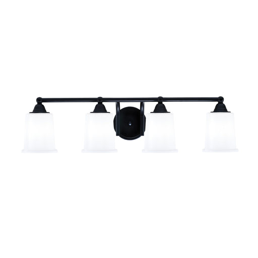 Toltec Paramount 4-Light Bath Bar | Modern Matte Black Steel and White Opal Glass | Bathroom & Powder Room Vanity Light | 7.25 x 7.75 in | Model 3424-MB-5031