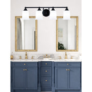 Toltec Paramount 4-Light Bath Bar | Modern Matte Black Steel and White Opal Glass | Bathroom & Powder Room Vanity Light | 7.25 x 7.75 in | Model 3424-MB-5031
