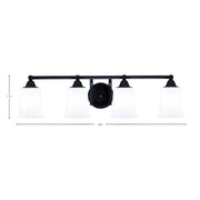 Toltec Paramount 4-Light Bath Bar | Modern Matte Black Steel and White Opal Glass | Bathroom & Powder Room Vanity Light | 7.25 x 7.75 in | Model 3424-MB-5031