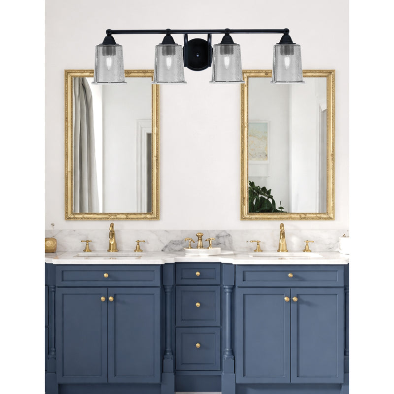 Toltec Paramount 4-Light Bath Bar | Modern Matte Black Steel and Smoke Bubble Glass | Bathroom & Powder Room Vanity Light | 7.25 x 7.75 in | Model 3424-MB-5032