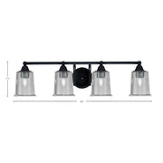 Toltec Paramount 4-Light Bath Bar | Modern Matte Black Steel and Smoke Bubble Glass | Bathroom & Powder Room Vanity Light | 7.25 x 7.75 in | Model 3424-MB-5032