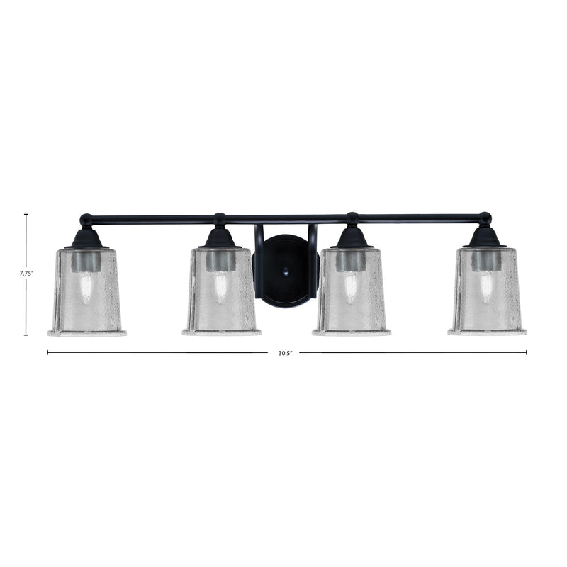 Toltec Paramount 4-Light Bath Bar | Modern Matte Black Steel and Smoke Bubble Glass | Bathroom & Powder Room Vanity Light | 7.25 x 7.75 in | Model 3424-MB-5032