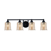 Toltec Paramount 4-Light Bath Bar | Modern Matte Black Steel and Amber Bubble Glass | Bathroom Vanity Light | 7.25 x 7.75 in | Model 3424-MB-5033