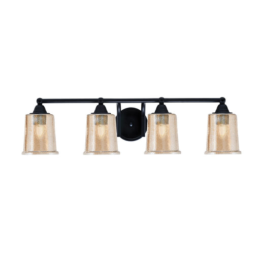 Toltec Paramount 4-Light Bath Bar | Modern Matte Black Steel and Amber Bubble Glass | Bathroom Vanity Light | 7.25 x 7.75 in | Model 3424-MB-5033
