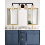Toltec Paramount 4-Light Bath Bar | Modern Matte Black Steel and Amber Bubble Glass | Bathroom Vanity Light | 7.25 x 7.75 in | Model 3424-MB-5033