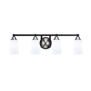 Toltec Paramount 4-Light Bath Bar | Matte Black & Brushed Nickel Steel and White Opal Glass | Bathroom Vanity & Powder Room | 7.25 x 8.75 in | Model 3424-MBBN-261