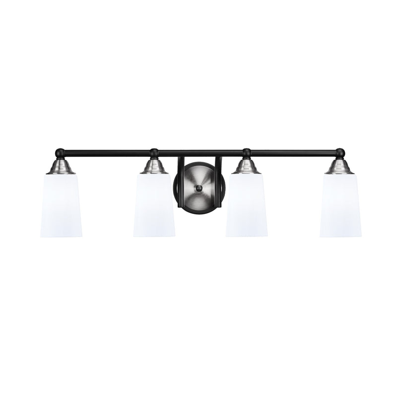 Toltec Paramount 4-Light Bath Bar | Matte Black & Brushed Nickel Steel and White Opal Glass | Bathroom Vanity & Powder Room | 7.25 x 8.75 in | Model 3424-MBBN-261