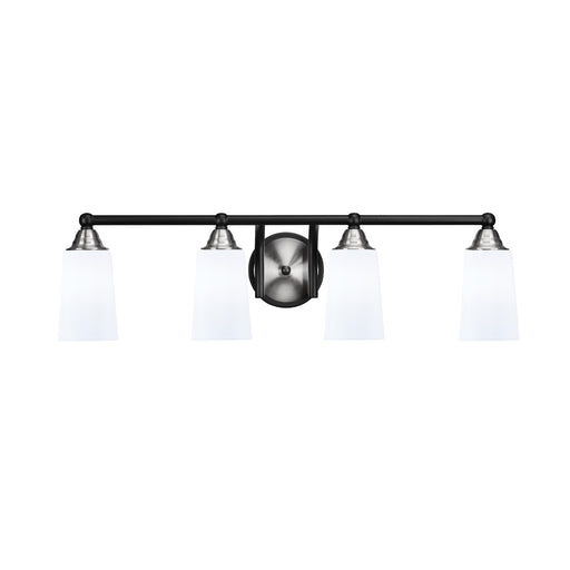Toltec Paramount 4-Light Bath Bar | Matte Black & Brushed Nickel Steel and White Opal Glass | Bathroom Vanity & Powder Room | 7.25 x 8.75 in | Model 3424-MBBN-261