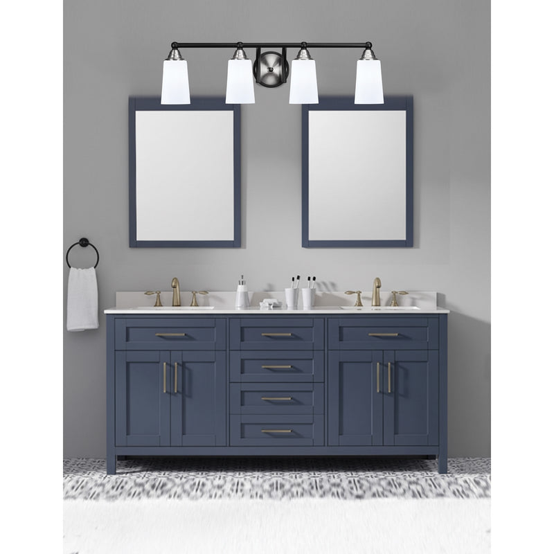 Toltec Paramount 4-Light Bath Bar | Matte Black & Brushed Nickel Steel and White Opal Glass | Bathroom Vanity & Powder Room | 7.25 x 8.75 in | Model 3424-MBBN-261