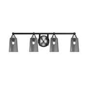 Toltec Paramount 4-Light Bath Bar | Matte Black & Brushed Nickel Steel and Smoke Bubble Glass | Bathroom Vanity & Powder Room | 7.25 x 8.75 in | Model 3424-MBBN-262