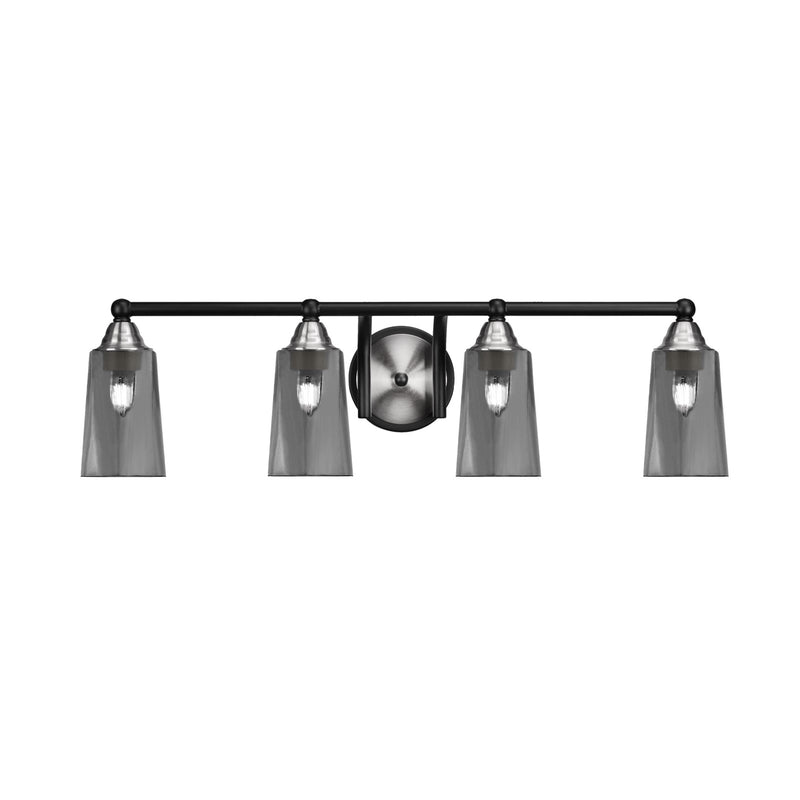 Toltec Paramount 4-Light Bath Bar | Matte Black & Brushed Nickel Steel and Smoke Bubble Glass | Bathroom Vanity & Powder Room | 7.25 x 8.75 in | Model 3424-MBBN-262