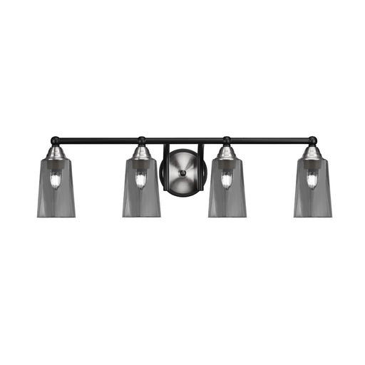 Toltec Paramount 4-Light Bath Bar | Matte Black & Brushed Nickel Steel and Smoke Bubble Glass | Bathroom Vanity & Powder Room | 7.25 x 8.75 in | Model 3424-MBBN-262