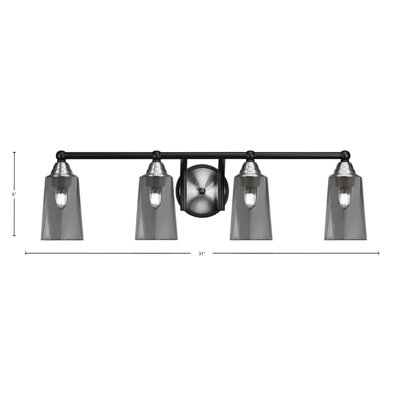 Toltec Paramount 4-Light Bath Bar | Matte Black & Brushed Nickel Steel and Smoke Bubble Glass | Bathroom Vanity & Powder Room | 7.25 x 8.75 in | Model 3424-MBBN-262