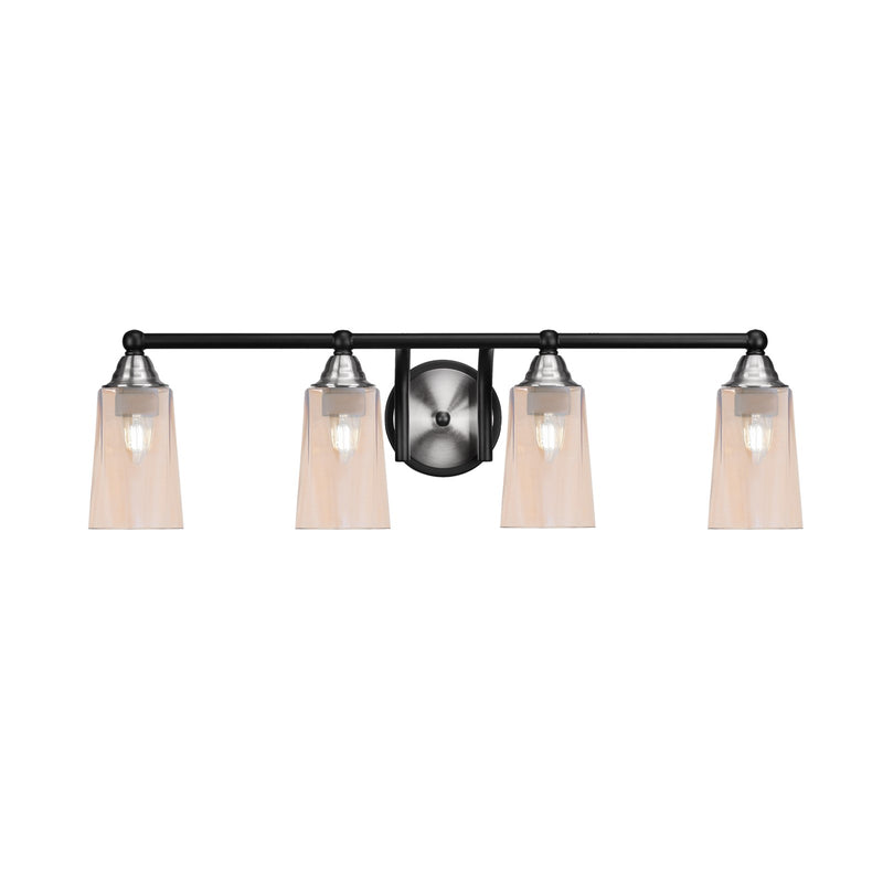 Toltec Paramount 4-Light Bath Bar | Matte Black & Brushed Nickel Steel and Amber Gradient Glass | Bathroom Vanity & Powder Room | 7.25 x 8.75 in | Model 3424-MBBN-263