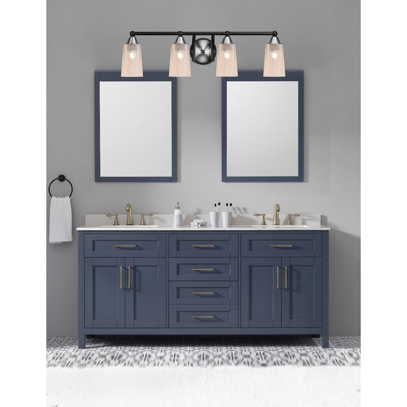 Toltec Paramount 4-Light Bath Bar | Matte Black & Brushed Nickel Steel and Amber Gradient Glass | Bathroom Vanity & Powder Room | 7.25 x 8.75 in | Model 3424-MBBN-263