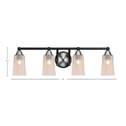 Toltec Paramount 4-Light Bath Bar | Matte Black & Brushed Nickel Steel and Amber Gradient Glass | Bathroom Vanity & Powder Room | 7.25 x 8.75 in | Model 3424-MBBN-263